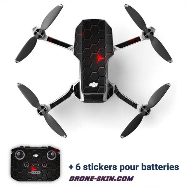 Autocollant-Skin-Stiocker-pour-drone-DJI-mini-Black-&-Red-Hexagone