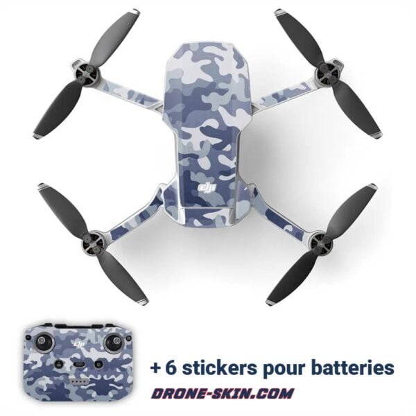 Skin-Autocollant-sticker-drone-DJI-mini-Blue-Camouflage